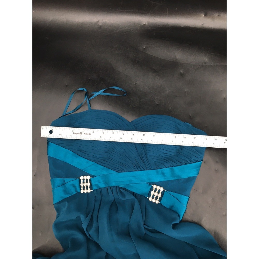NB Bellissima Elegant Teal Evening Gown Prom Dress Cross Rhinestone Pattern Sz M - Picture 7 of 11
